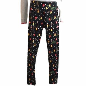 Christmas Leggings Ornaments Tights Pants Candy Cane Jingle Bells Stretch Santa